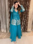 FANCY GEORGETTE SEQUENCE EMBROIDERY WORK TOP PALAZZO WITH DUPATTA PARTY WEAR WHOLESALE PRICE ETHNIC GARMENT (6)