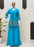 FANCY GEORGETTE SEQUENCE EMBROIDERY WORK TOP PALAZZO WITH DUPATTA SKY