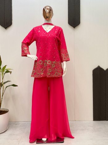 FANCY GEORGETTE SEQUENCE EMBROIDERY WORK TOP PALAZZO WITH DUPATTA RANI