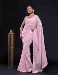FANCY GEORGETTE SEQUENCE PIPING BOREDR WORK SAREE WITH UNSTITCHED BLOUSE PARTY WEAR WHOLESALE PRICE ETHNIC GARMENT (2)