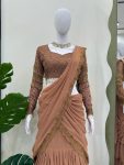 FANCY GEORGETTE THREAD AND SEQUENCE WITH LACE BORDER WORK LEHENGA SAREE WITH UNSTITCHED BLOUSE PARTY WEAR WHOLESALE PRICE ETHNIC GARMENT (4)