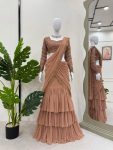 FANCY GEORGETTE THREAD AND SEQUENCE WITH LACE BORDER WORK LEHENGA SAREE WITH UNSTITCHED BLOUSE PARTY WEAR WHOLESALE PRICE ETHNIC GARMENT (4)