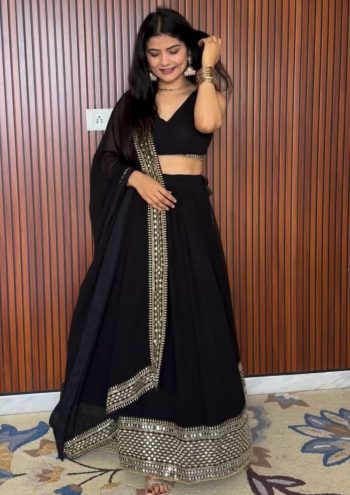 FANCY GEORGETTE THREAD SEQUENCE WORK LEHENGA CHOLI WITH DUPATTA BLACK