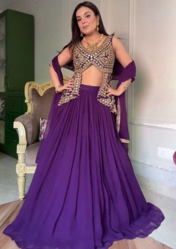FANCY GEORGETTE THREAD WITH SEQUENCE WORK TOP LEHENGA WITH DUPATTA PURPLE