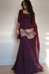 FANCY GEORGETTE THREAD WITH SEQUENCE WORK TOP SHARARA WITH DUPATTA  WINE