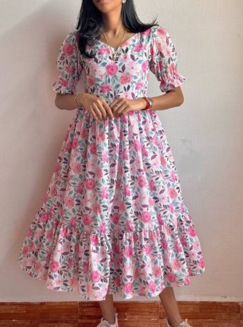 FANCY HAKOBA COTTON PRINTED ONE PIECE PINK