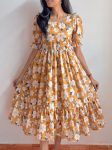 FANCY HAKOBA COTTON PRINTED ONE PIECE  YELLOW