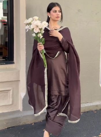 FANCY JAPAN  SATIN  PLIAN TOP PATIYALA WITH DUPATTA WINE