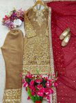 FANCY JIMMY CHOO EMBROIDERY SEQUENCE WITH MOTI WORK TOP BOTTOM WITH DUPATTA FESTIVE WEAR WHOLESALE PRICE ETHNIC GARMENT (5)