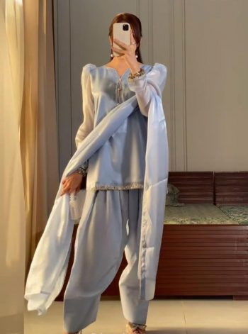 FANCY JIMMY CHOO EMBROIDERY WORK AND HAND WORK TOP FARSHI PALAZZO WITH DUPATTA GREY