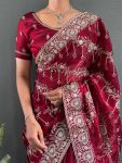 FANCY JIMMY CHOO GOLD FLOWER WITH SILVER STONE WORK SAREE WITH UNSTITCHED BLOUSE PARTY WEAR WHOLESALE PRICE ETHNIC GARMENT (14)