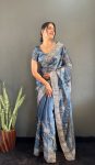 FANCY JIMMY CHOO GOLD FLOWER WITH SILVER STONE WORK SAREE WITH UNSTITCHED BLOUSE PARTY WEAR WHOLESALE PRICE ETHNIC GARMENT (13)