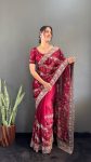 FANCY JIMMY CHOO GOLD FLOWER WITH SILVER STONE WORK SAREE WITH UNSTITCHED BLOUSE PARTY WEAR WHOLESALE PRICE ETHNIC GARMENT (14)