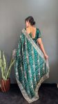 FANCY JIMMY CHOO GOLD FLOWER WITH SILVER STONE WORK SAREE WITH UNSTITCHED BLOUSE PARTY WEAR WHOLESALE PRICE ETHNIC GARMENT (3)
