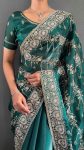 FANCY JIMMY CHOO GOLD FLOWER WITH SILVER STONE WORK SAREE WITH UNSTITCHED BLOUSE PARTY WEAR WHOLESALE PRICE ETHNIC GARMENT (3)