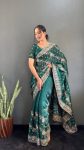 FANCY JIMMY CHOO GOLD FLOWER WITH SILVER STONE WORK SAREE WITH UNSTITCHED BLOUSE PARTY WEAR WHOLESALE PRICE ETHNIC GARMENT (3)