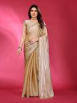 FANCY JIMMY CHOO PLAIN WITH DECORATIVE LACE WORK SAREE WITH UNSTITCHED BLOUSE CREAM