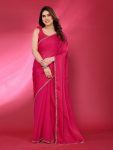 FANCY JIMMY CHOO PLAIN WITH DECORATIVE LACE WORK SAREE WITH UNSTITCHED BLOUSE RANI