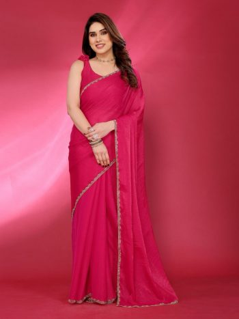 FANCY JIMMY CHOO PLAIN WITH DECORATIVE LACE WORK SAREE WITH UNSTITCHED BLOUSE RANI