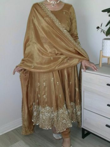 FANCY JIMMY CHOO SEQUENCE AND EMBROIDERY WORK ANARKALI GOWN BOTTOM WITH DUPATTA CHIKU