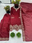 FANCY JIMMY CHOO SILK EMBROIDERY SEQUENCE WORK TOP PALAZZO WITH DUPATTA PARTY WEAR WHOLESALE PRICE ETHNIC GARMENT (1)