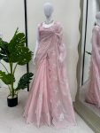 FANCY JIMMY CHOO THREAD SEQUENCE WORK SAREE WITH UNSTITCHED BLOUSE PARTY WEAR WHOLESALE PRICE ETHNIC GARMENT (7)