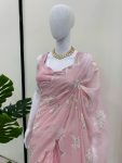 FANCY JIMMY CHOO THREAD SEQUENCE WORK SAREE WITH UNSTITCHED BLOUSE PARTY WEAR WHOLESALE PRICE ETHNIC GARMENT (7)