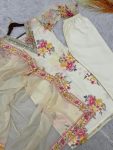 FANCY KUNDAN ORGANZA EMBROIDERY SEQUENCE WITH REAL MIRROR WORKED AND DIGITAL PRINT WORK TOP BOTTOM WITH DUPATTA FESTIVE WEAR WHOLESALE PRICE ETHNIC GARMENT (4)
