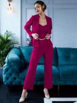 FANCY LYCRA PLAIN FORMAL WEAR FULL STITCHED TOP PANT WITH BLAZER MAGENTA