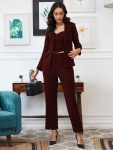FANCY LYCRA PLAIN FORMAL WEAR FULL STITCHED TOP PANT WITH BLAZER MAROON