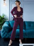 FANCY LYCRA PLAIN FORMAL WEAR FULL STITCHED TOP PANT WITH BLAZER PURPLE