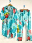 FANCY MUSLIN SILK DIGITAL PRINTED WITH ZARI AND ORIGINAL MIRROR HANDWORK CO-ORD SET SKY