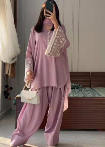 FANCY NATURAL SATIN EMBROIDERY WORK TOP PATIYALA WITH DUPATTA BABY PINK