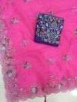 FANCY ORGANZA EMBROIDERY SEQUENCE CONTRAST PALLU WORK SAREE WITH UNSTITCHED BLOUSE PARTY WEAR WHOLESALE PRICE ETHNIC GARMENT (2)