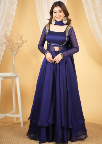 FANCY RANGOLI SILK HANDWORK TOP LEHENGA WITH DUPATTA NAVY BLUE