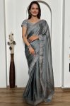 FANCY RANGOLI SILK SEQUENCE STONE WORK SAREE WITH UNSTITCHED BLOUSE GREY