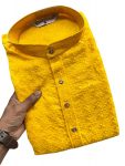 FANCY RAYON CHIKANKARI SEQUENCE THREAD EMBROIDERY WORK MEN'S KURTA WITH PAYJAMA YELLOW