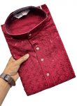 FANCY RAYON CHIKANKARI SEQUENCE THREAD EMBROIDERY WORK MEN'S KURTA WITH PAYJAMA MAROON