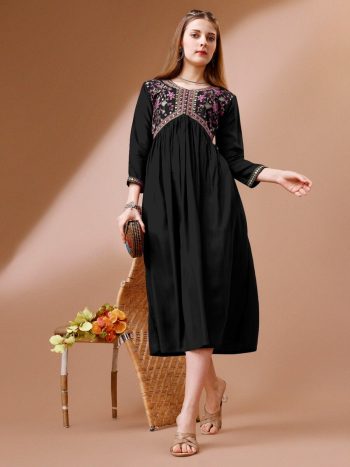FANCY RAYON EMBROIDERY WORK ONLY KURTI BLACK
