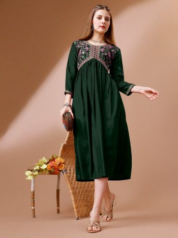 FANCY RAYON EMBROIDERY WORK ONLY KURTI GREEN