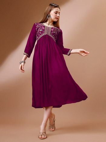 FANCY RAYON EMBROIDERY WORK ONLY KURTI WINE
