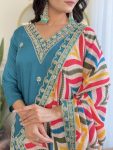 FANCY RAYON SEQUENCE CODING EMBROIDERY WORK TOP BOTTOM WITH DUPATTA PARTY WEAR WHOLESALE PRICE ETHNIC GARMENT (6)