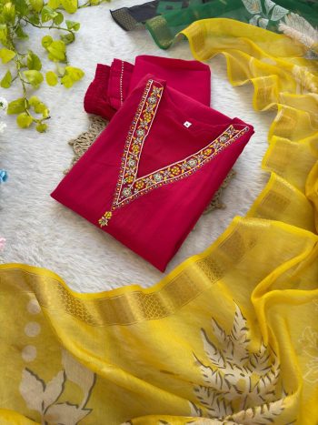 FANCY ROMAN SILK HAND AND EMBROIDERY WORK TOP BOTTOM WITH DUPATTA RANI