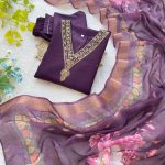 FANCY ROMAN SILK HAND WORK AND FANCY LACE WORK TOP BOTTOM WITH DUPATTA  PURPLE