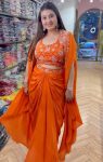 FANCY SATIN SILK THREAD SEQUENCE WORK PLEATED DOTI BLOUSE WITH KOTI ORANGE