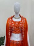 FANCY SATIN SILK THREAD SEQUENCE WORK PLEATED DOTI BLOUSE WITH KOTI PARTY WEAR WHOLESALE PRICE ETHNIC GARMENT (4)