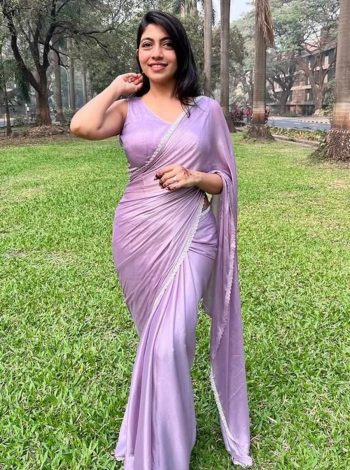 FANCY SPACE SILK HANDWORK LACE BORDER SAREE WITH UNSTITCHED BLOUSE  LAVENDER