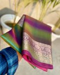 FANCY TISSUE SILK JACQUARD BORDER WITH SHINING PALLU WORK SAREE WITH UNSTITCHED BLOUSE PARTY WEAR WHOLESALE PRICE ETHNIC GARMENT (6)