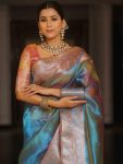 FANCY TISSUE SILK JACQUARD BORDER WITH SHINING PALLU WORK SAREE WITH UNSTITCHED BLOUSE PARTY WEAR WHOLESALE PRICE ETHNIC GARMENT (6)