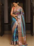 FANCY TISSUE SILK JACQUARD BORDER WITH SHINING PALLU WORK SAREE WITH UNSTITCHED BLOUSE PARTY WEAR WHOLESALE PRICE ETHNIC GARMENT (6)